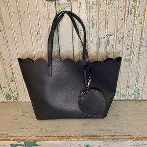 Cute Navy Blue Tote Bag with Scalloped Top